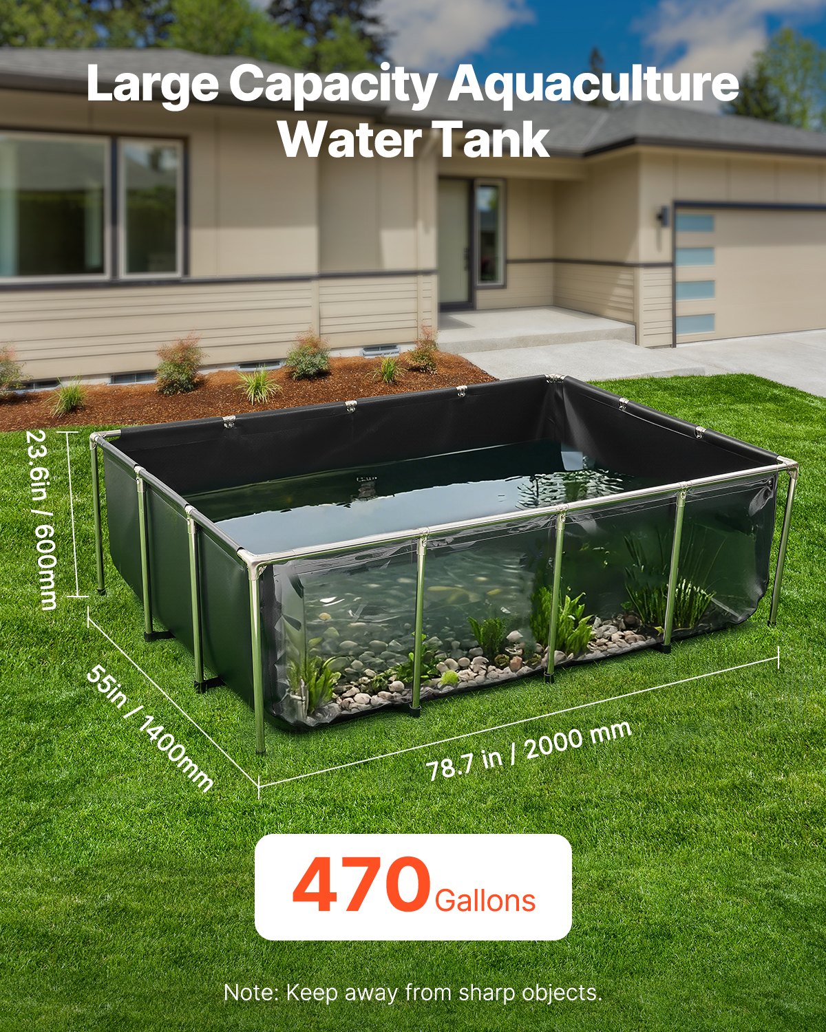Canvas Fish Pond Above Ground Koi Tank 470 Gal With Clear Viewing Panel — imagen 2