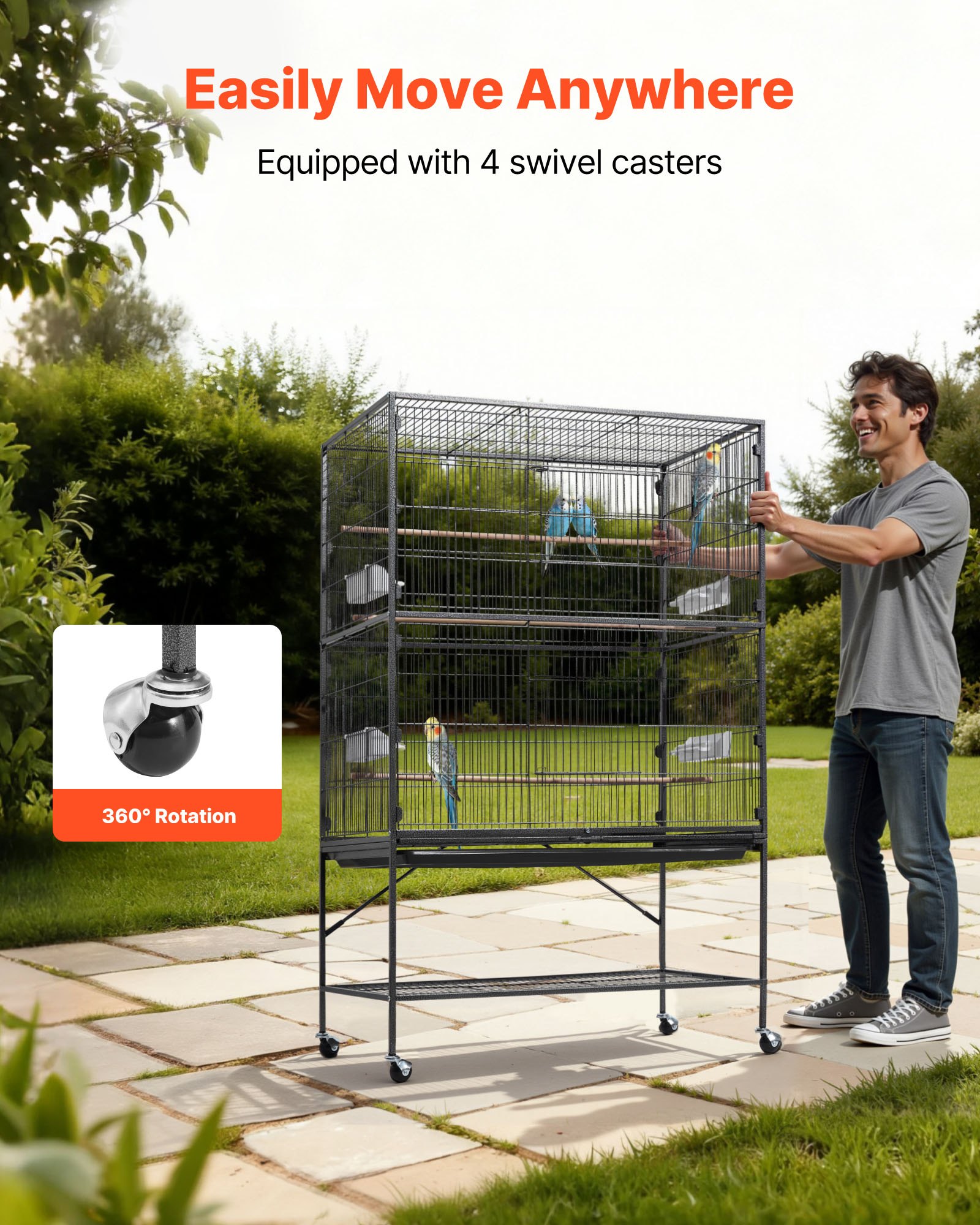 Bird Cage, 36.6 X 22.8 X 59.5 Inch, Flat Top, Wrought Iron Bird Flight Cage With Perches, Slide-Out Tray And Plastic Feeders, For Blue Tit, Cockatiel, Canary, Monk Parakeet, African Grey Parrot — image 5