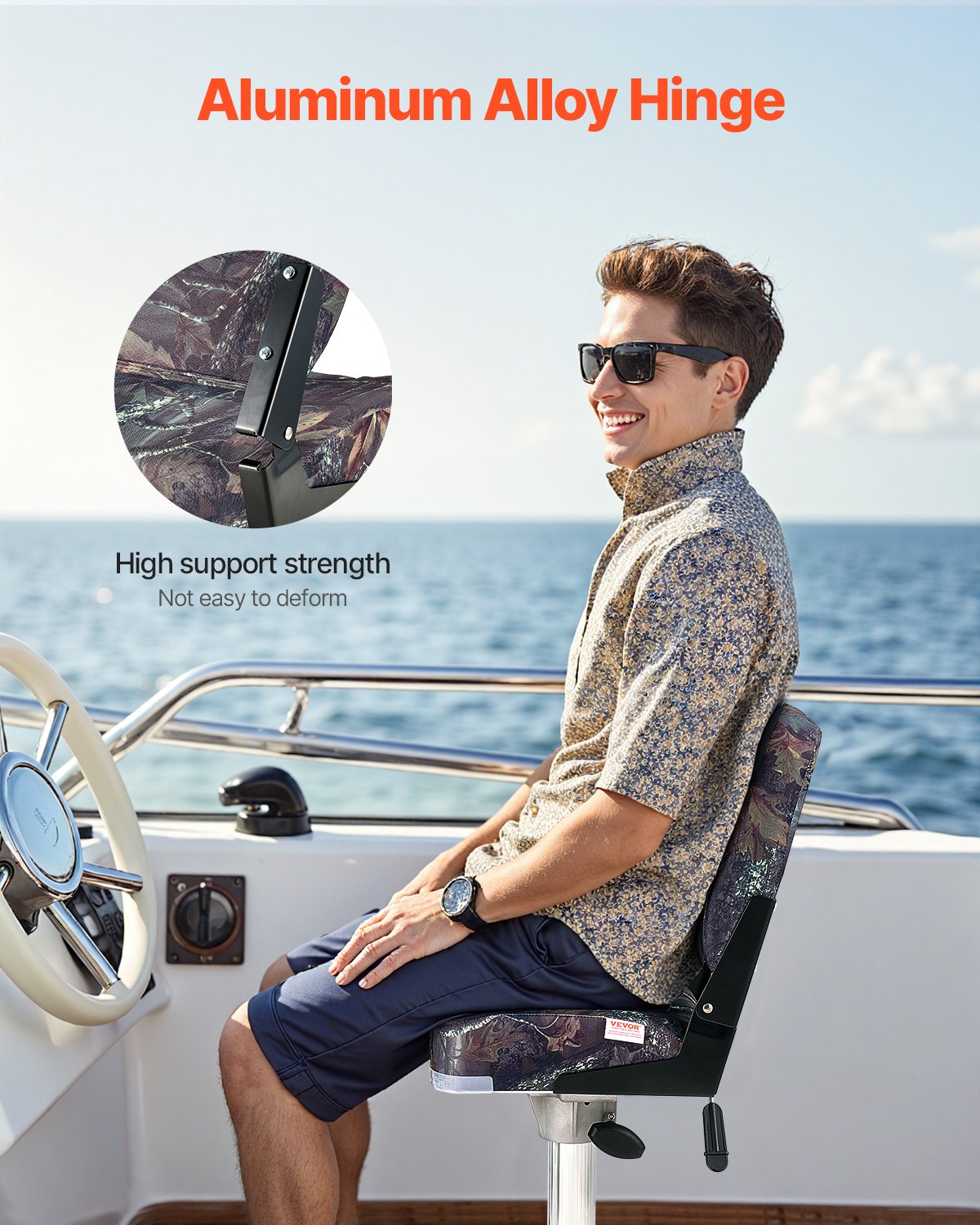 Asiento de Barco, Espalda Baja, Asiento de Pescar Reclinable con Funda de Espuma y Tela de Policarbonato, Estructura de PP Fuerte, Asiento de Barco Plegable para Embarcaciones, Yates, Navegación, Color Camuflaje (2 Piezas) — imagen 5