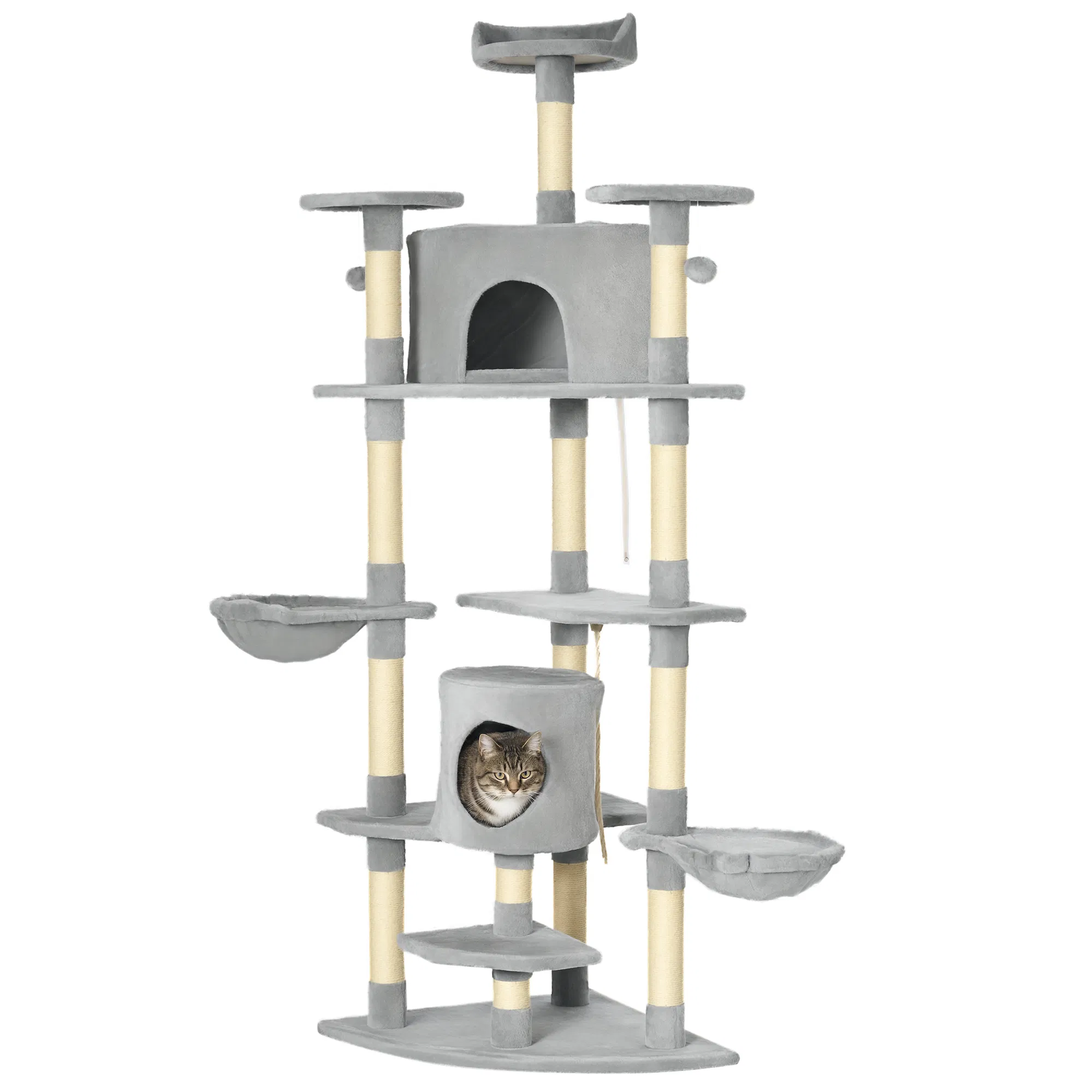 79" Cat Tree Multi-Level with Two Condos, Kitty Tower with Scratching Posts, Two Hammocks, Perches, Interactive Toys, Dark Gray — image 1