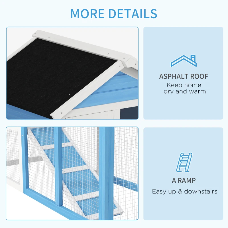 49 Wooden Rabbit Hutch Bunny Cage With Waterproof Asphalt Roof, Fun Outdoor Run, Removable Tray And Ramp, For Rabbits, Chickens, Ducks, Light Blue — imagen 10