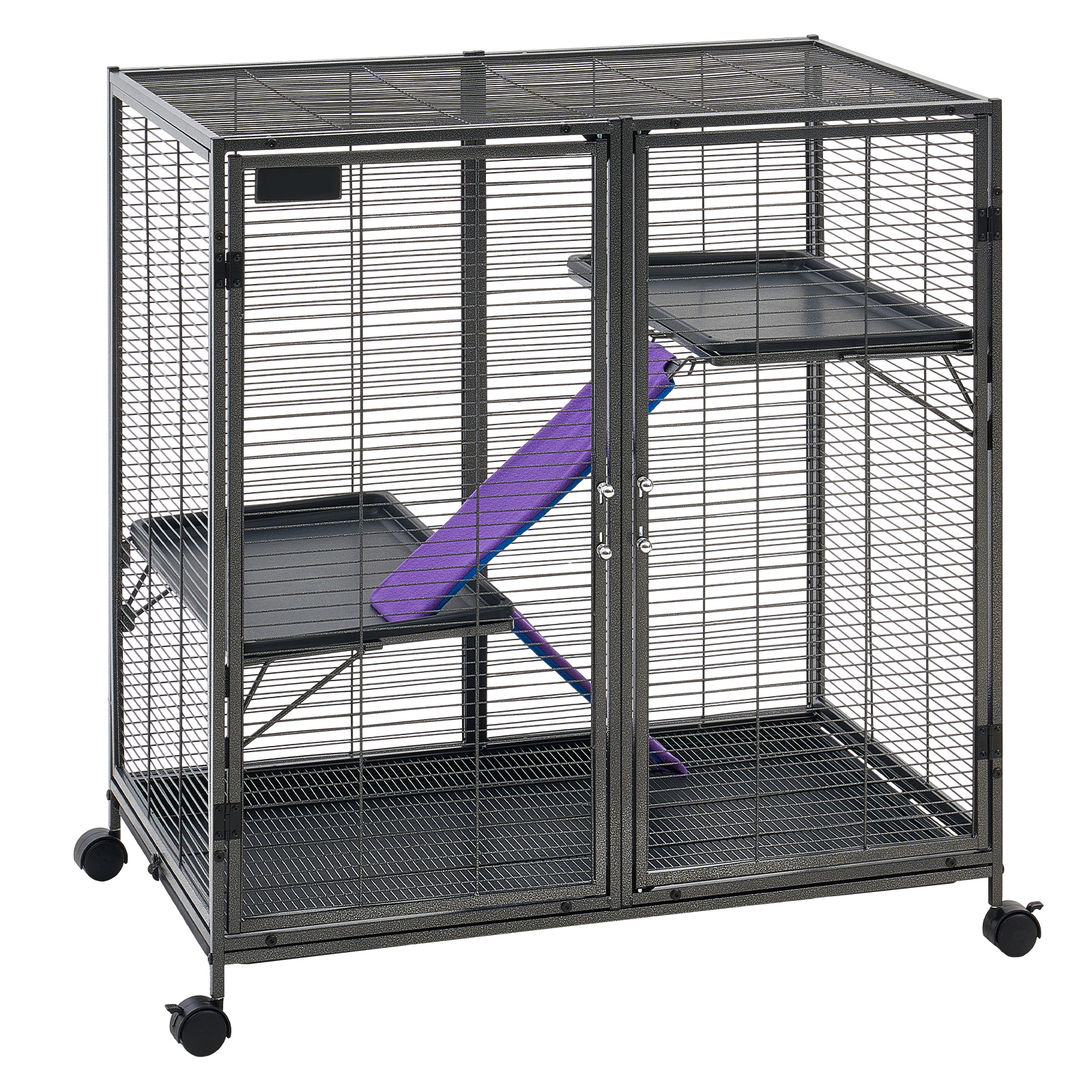 Metal Small Animal Cage 37.8"H 3-Tier Rolling Ferret Cage On Wheels, 0.55" Wire Spacing Large Cages With Ramps, Platform, Tray & Doors For Ferret, Chinchilla, Sugar Glider, Guinea Pig & Rabbit — image 1