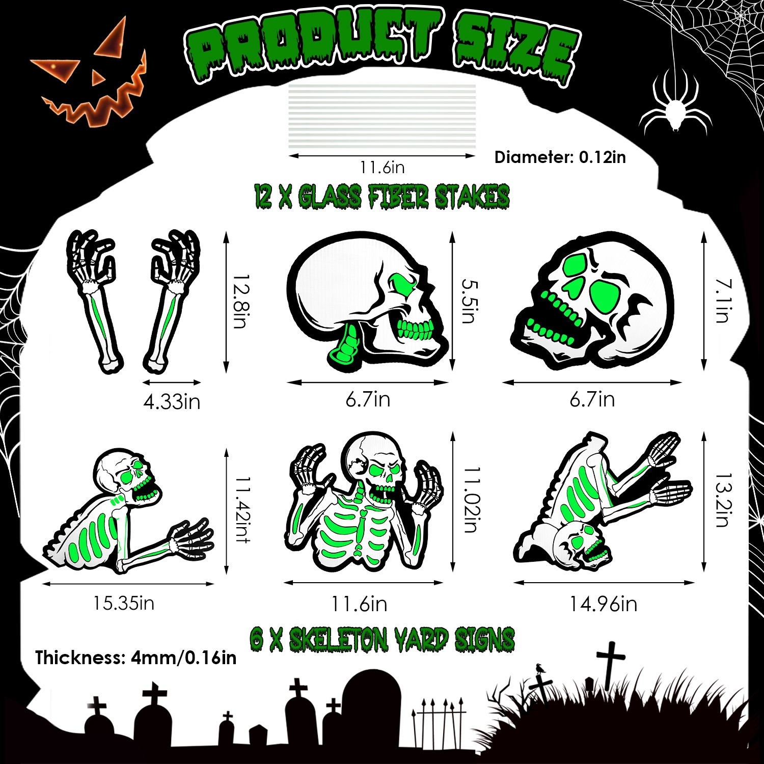 Decoraciones de Jardín para Halloween: 6 Calaveras, 6 Tumbas o 5 Gatos Negros, Brillan en la Oscuridad, para Casa Embrujada, Jardín, Patio y Fiestas de Temática Terrorífica — imagen 4