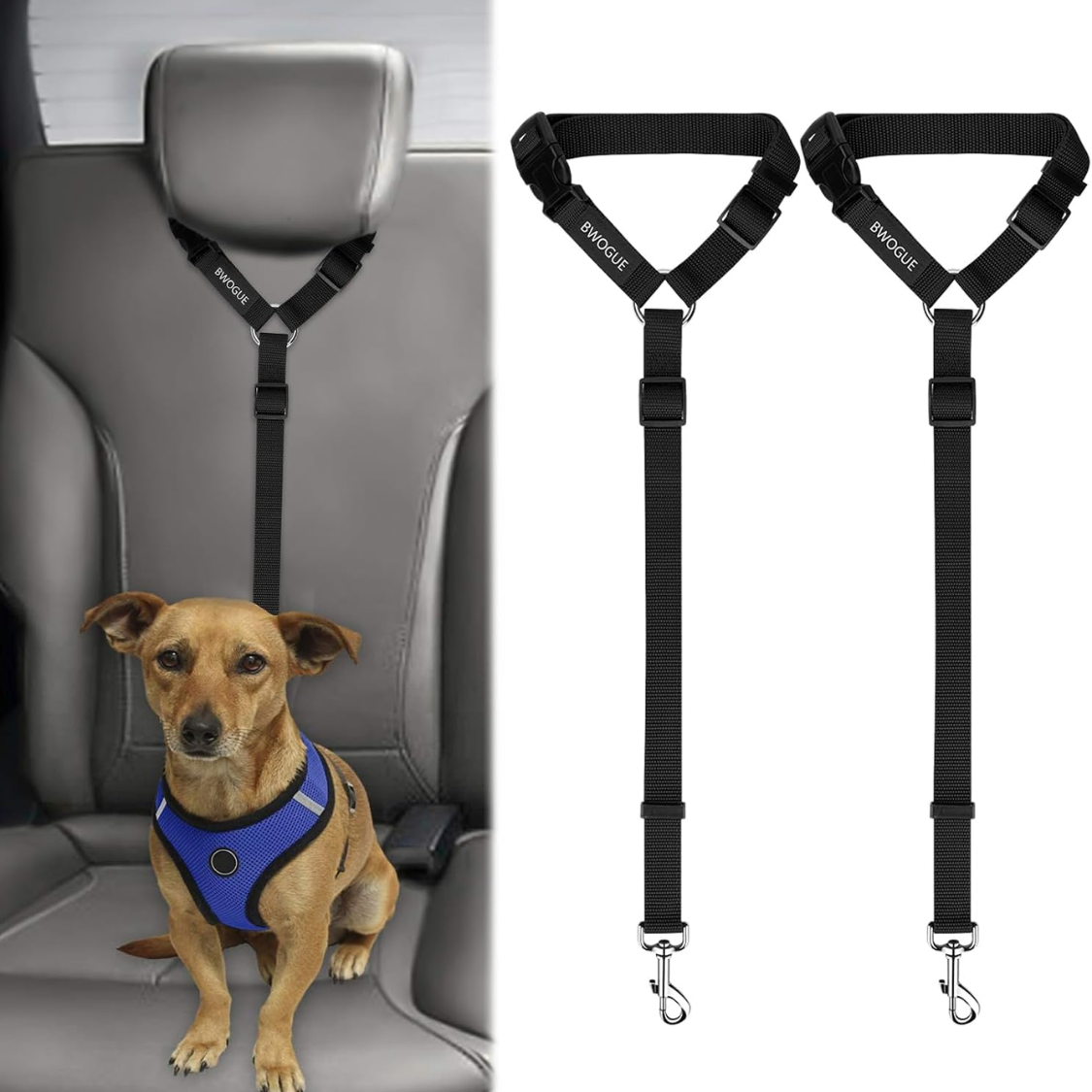 Paquete de 2 Cinturones de Seguridad para Perros para Auto, Correas de Seguridad con Sujeción al Reposacabezas — imagen 1