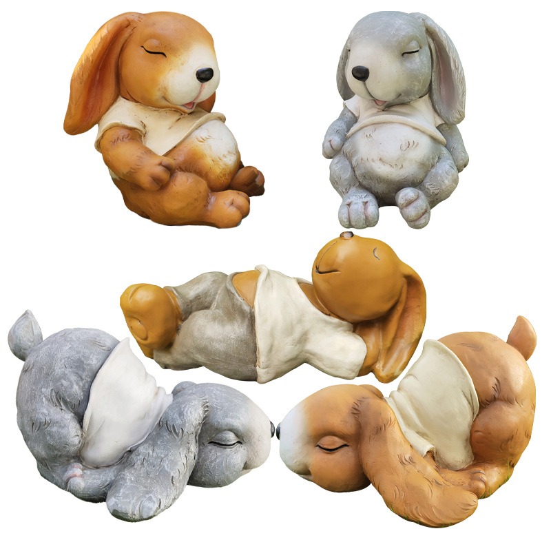 Garden decoration decorations, garden cartoon rabbits, sleeping rabbits — image 1