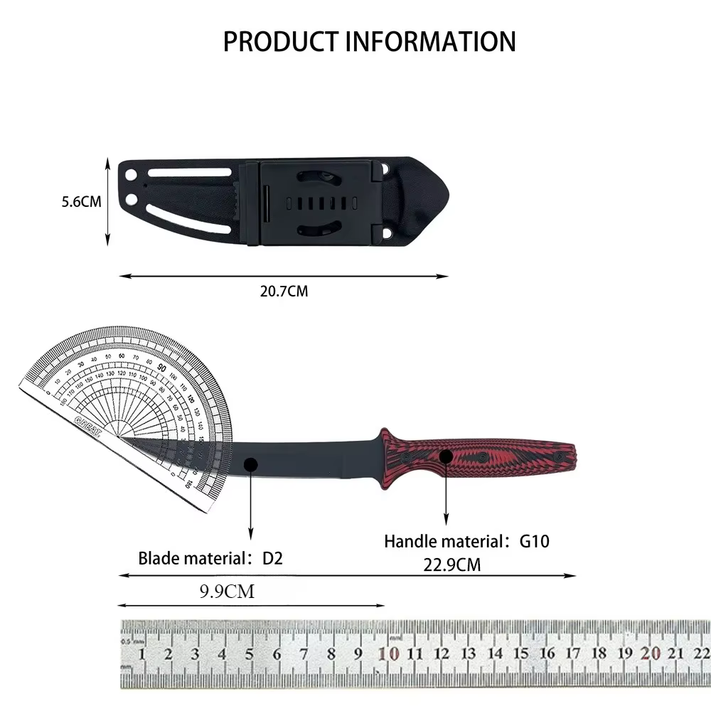 Outdoor Multitools Fixed Blade Knife Stainless Steel D2 Blade G10 Handle EDC Camping Fishing Hunting Cutting Tools with Sheath — image 6