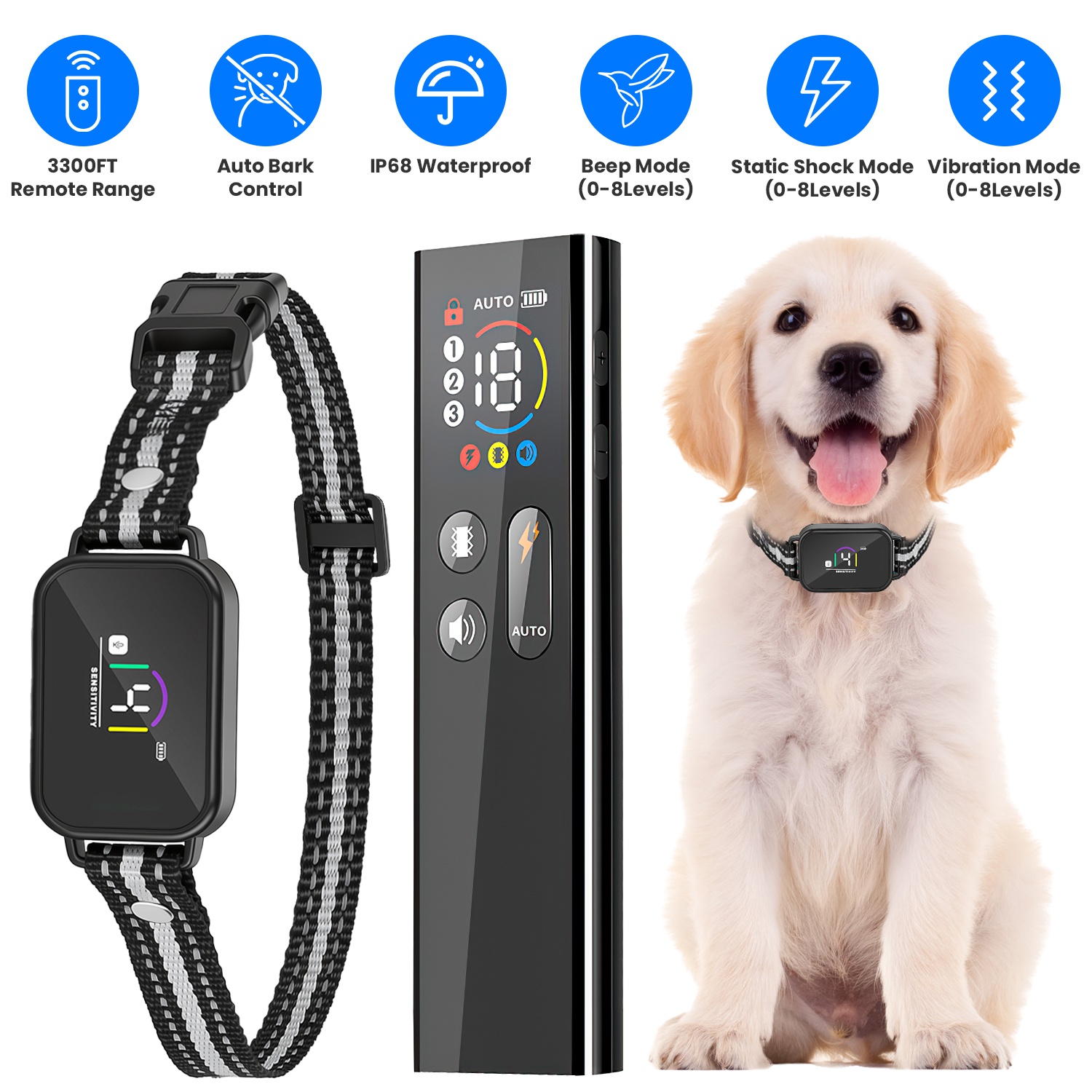 Collar Antiladridos y de Descarga 2 en 1 para Perros Collar de Entrenamiento con Control Remoto Recargable Impermeable IP68 con 3 Canales para Perros Medianos y Pequeños — imagen 7