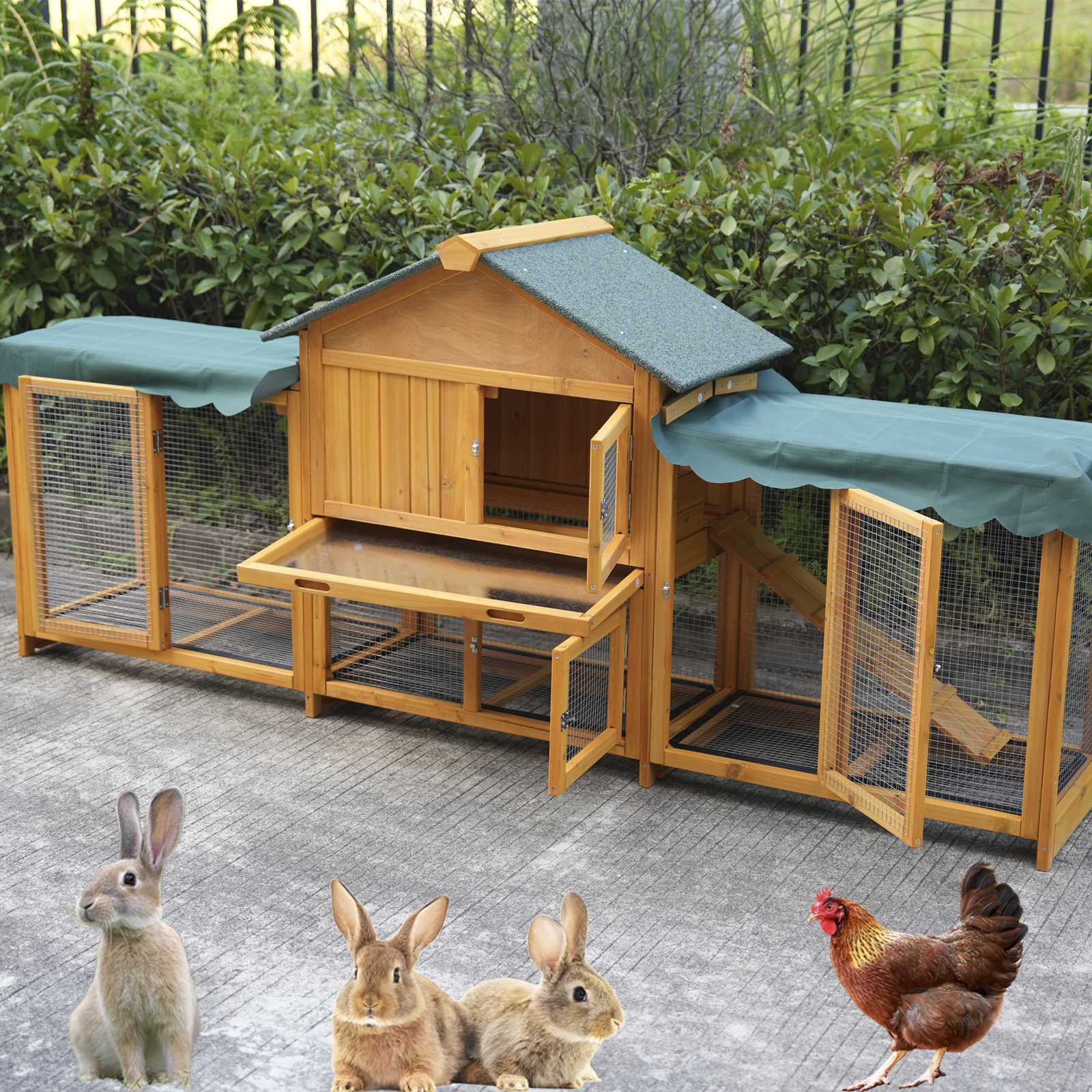 Habitación de Conejo en Madera Grande Exterior Fácil de Montar y Estable para Conejos Pequeños y Medianos con Caja de Limpieza & Techo Impermeable, Cubierta Removible y Protección Solar — imagen 5