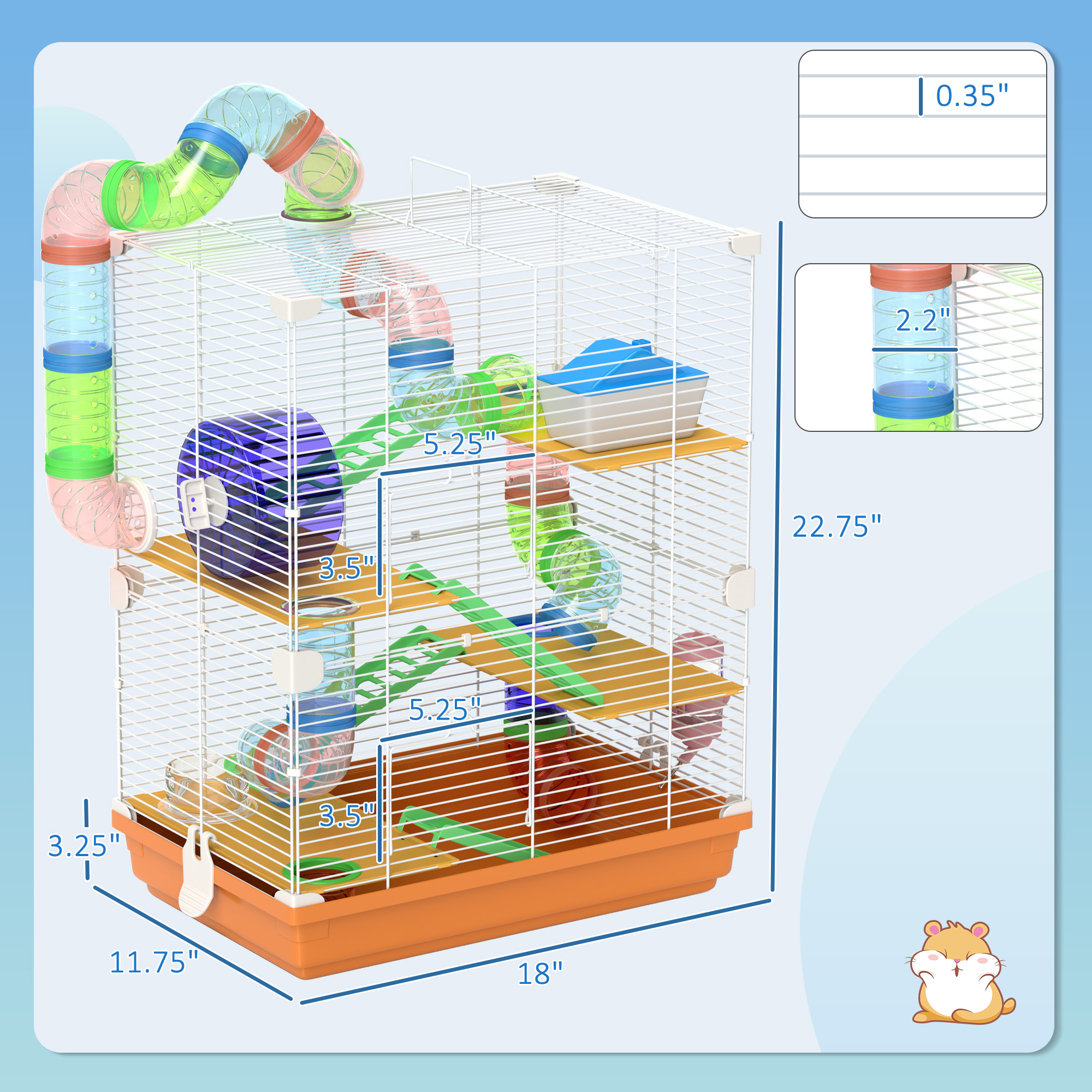 5 Tiers Hamster Cage Portable Animal Travel Carrier w/ Exercise Wheels Tube, Orange — imagen 4