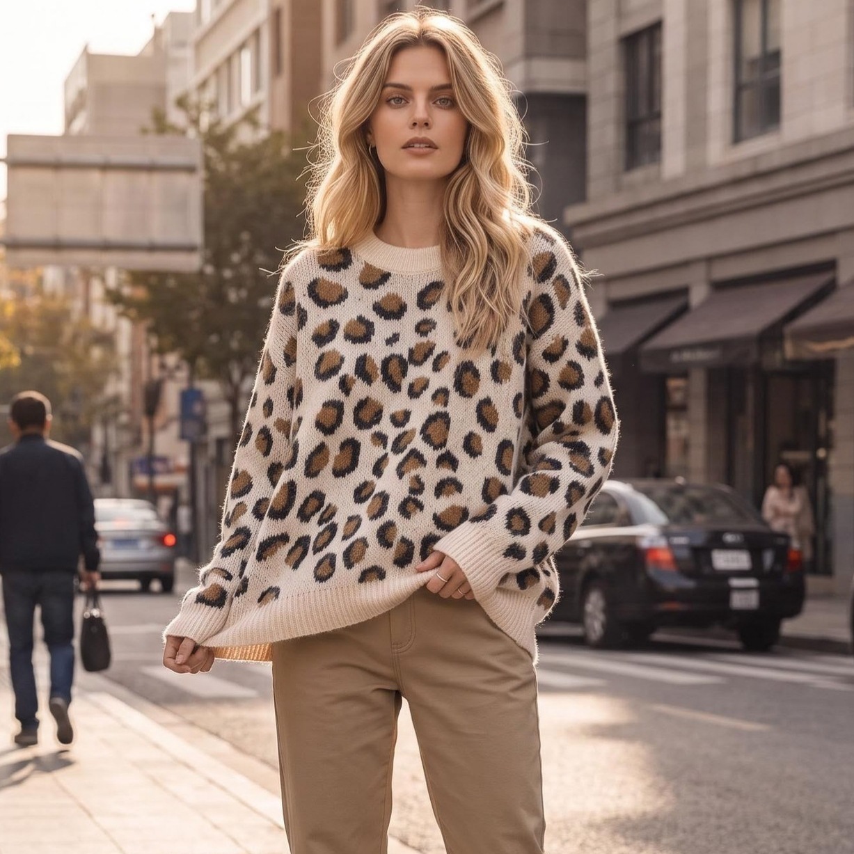 Leopard print round neck long sleeved sweater — image 6