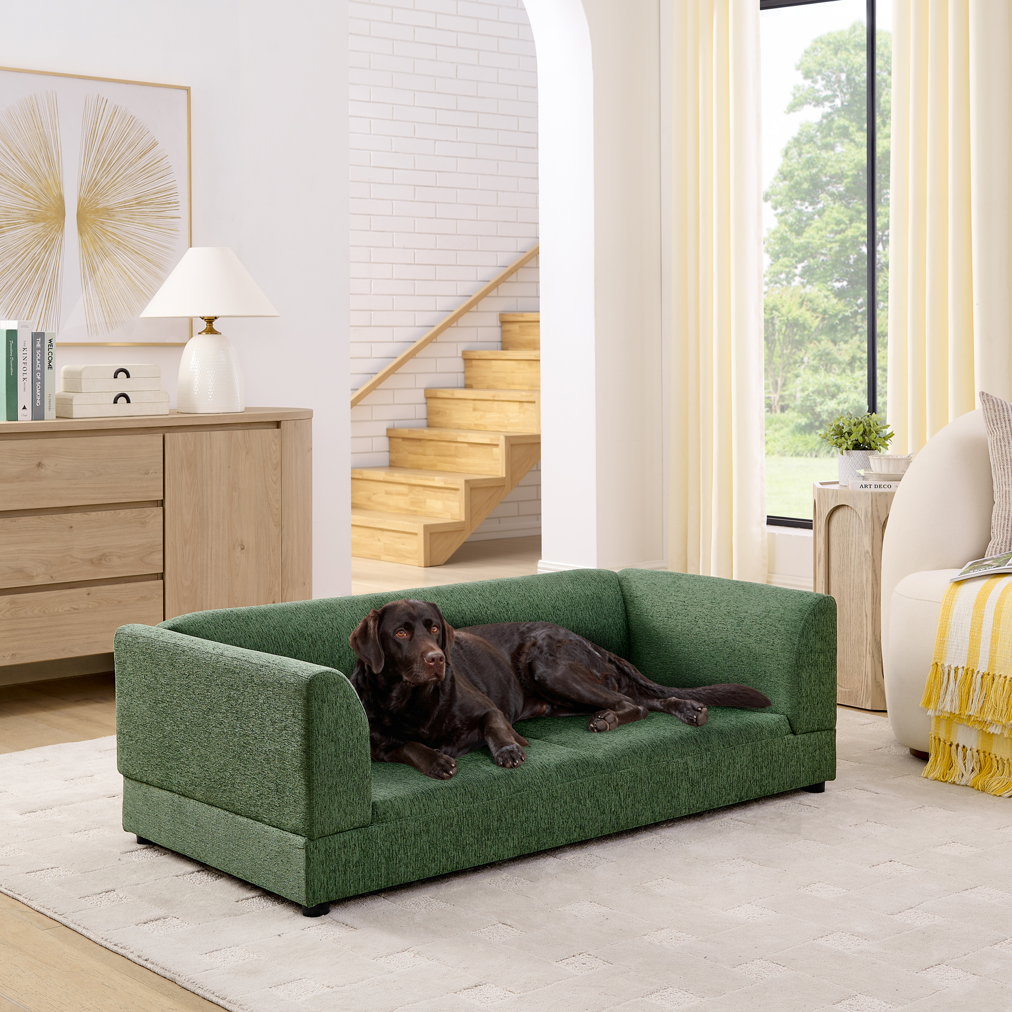 Comfortable Oversized Pet Sofa For Medium-Large Dogs Modern Rectangular Design With Backrest, Armrests Soft Cushion -OLIVE GREEN 56.5x26x17 — imagen 1