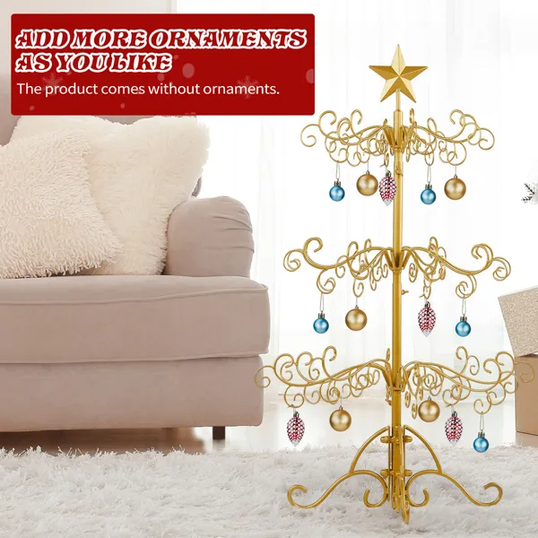 Wrought Iron Christmas Tree, Metal Ornament Display Tree Stand For Holiday Party Home Decor, Indoor & Outdoor Decor Hanger, Gold — image 6
