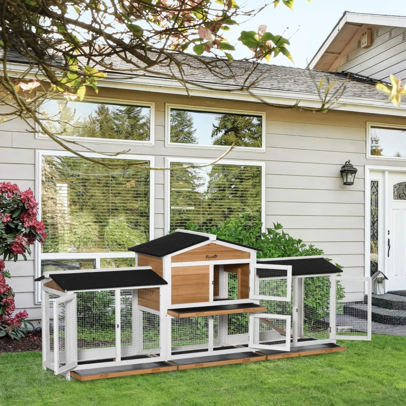 Wooden Rabbit Hutch Bunny Cage Pet Playpen House Enclosure With Double Side Run Boxes, No Leak Tray, Ramp, For Rabbits, Chickens, Ducks, Guinea Pig And Small Animals, White — imagen 8
