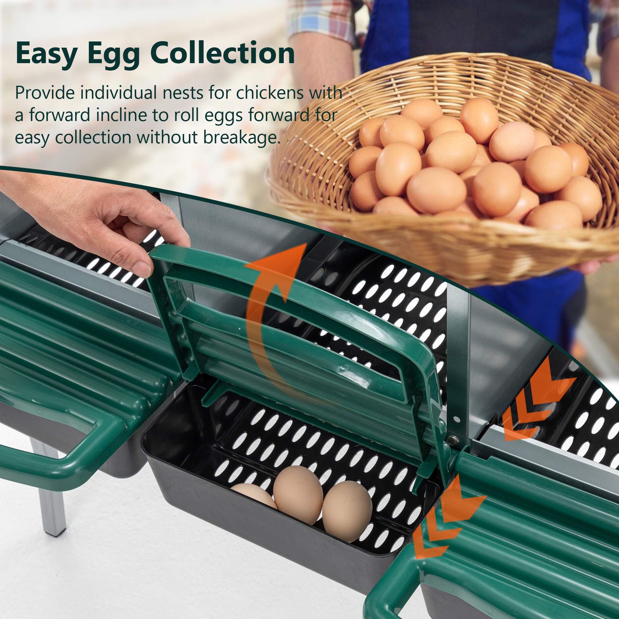 Cajas de Puesta para Pollos, 3 Hocicos Caja de Puesta con Patas, Cubierta de Tapadera para Gallinero Exterior Granja Campo, Verde Rreen — imagen 5