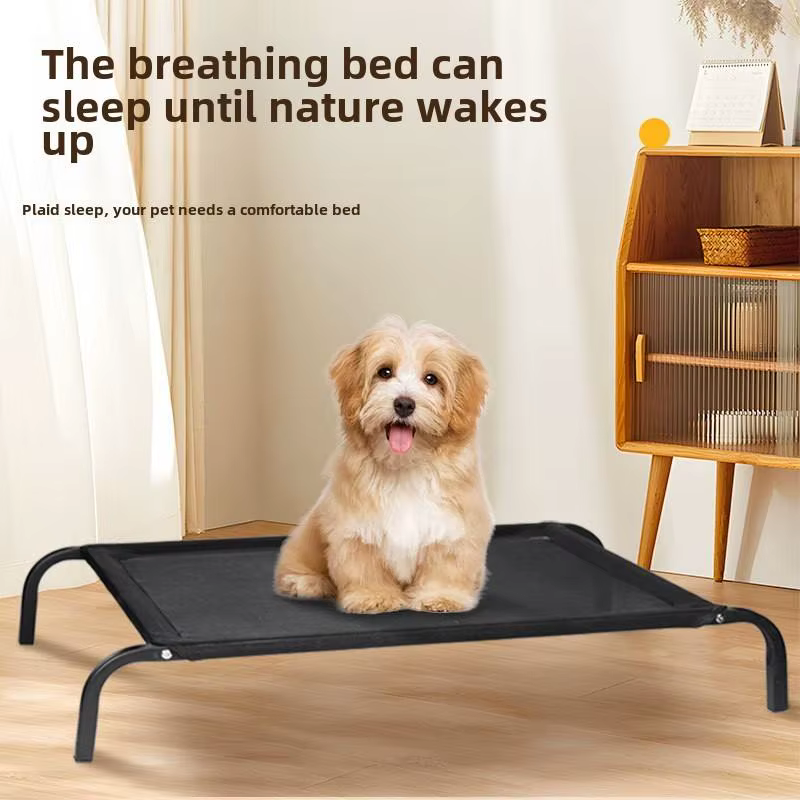 Outdoor Raised Dog Bed, Stable Pet Bed with Good Air Circulation, Removable Breathable Mesh Cover, Sturdy Metal Frame, Black
