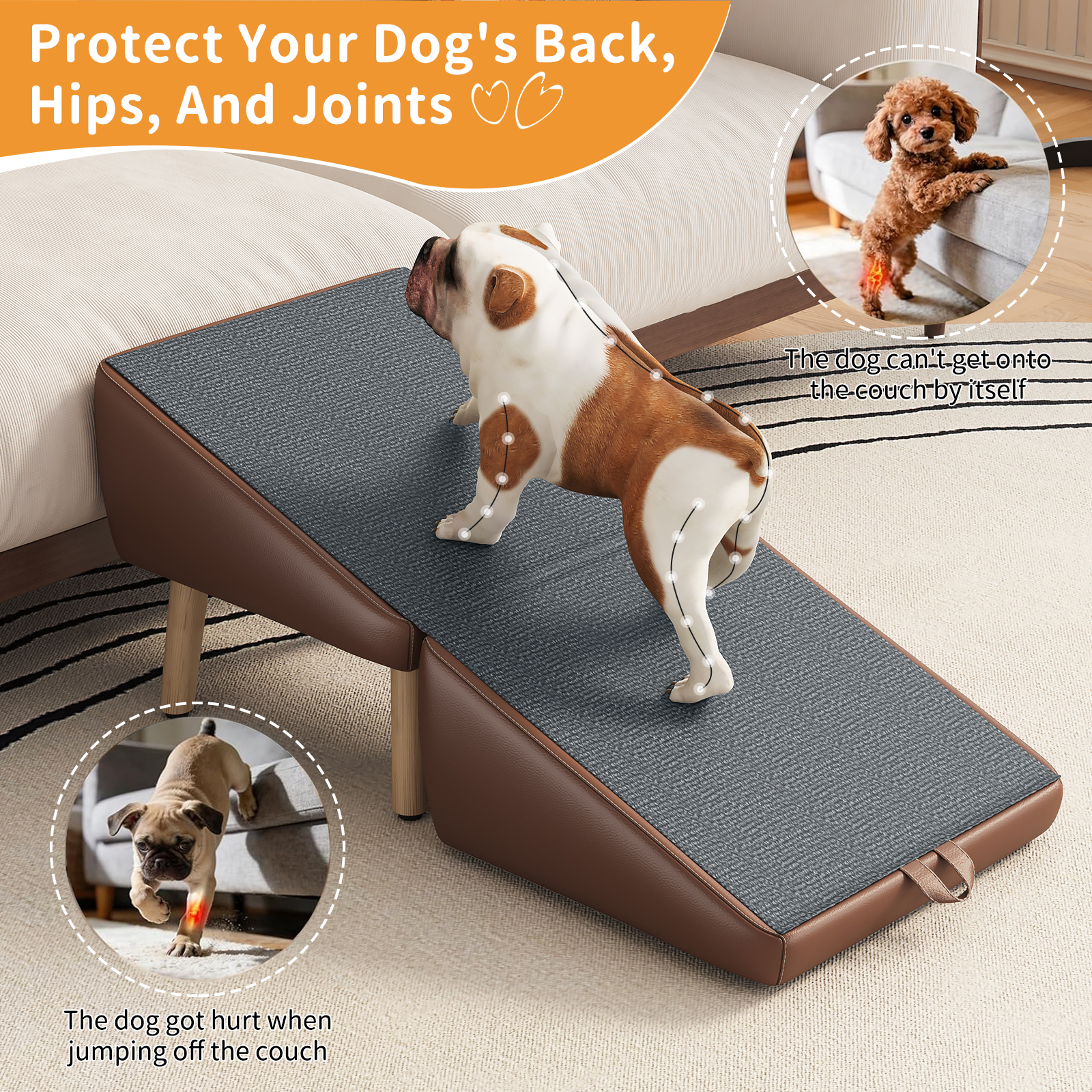 Escaleras para Perros Compactas 2 en 1 de Madera para Canes y Camas, Rampita para Mascotas con Diseño de Sofá (MARRÓN) — imagen 25
