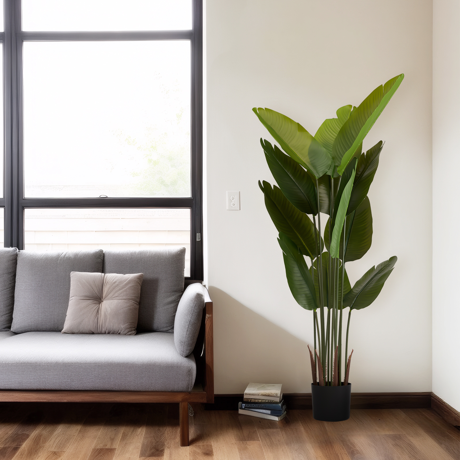 Artificial Bird of Paradise Plant, 5.2ft Tall Faux Tropical Palm Tree in Pot for Indoor or Outdoor Home, Office, or Garden Decoration, 2pcs/set — image 4