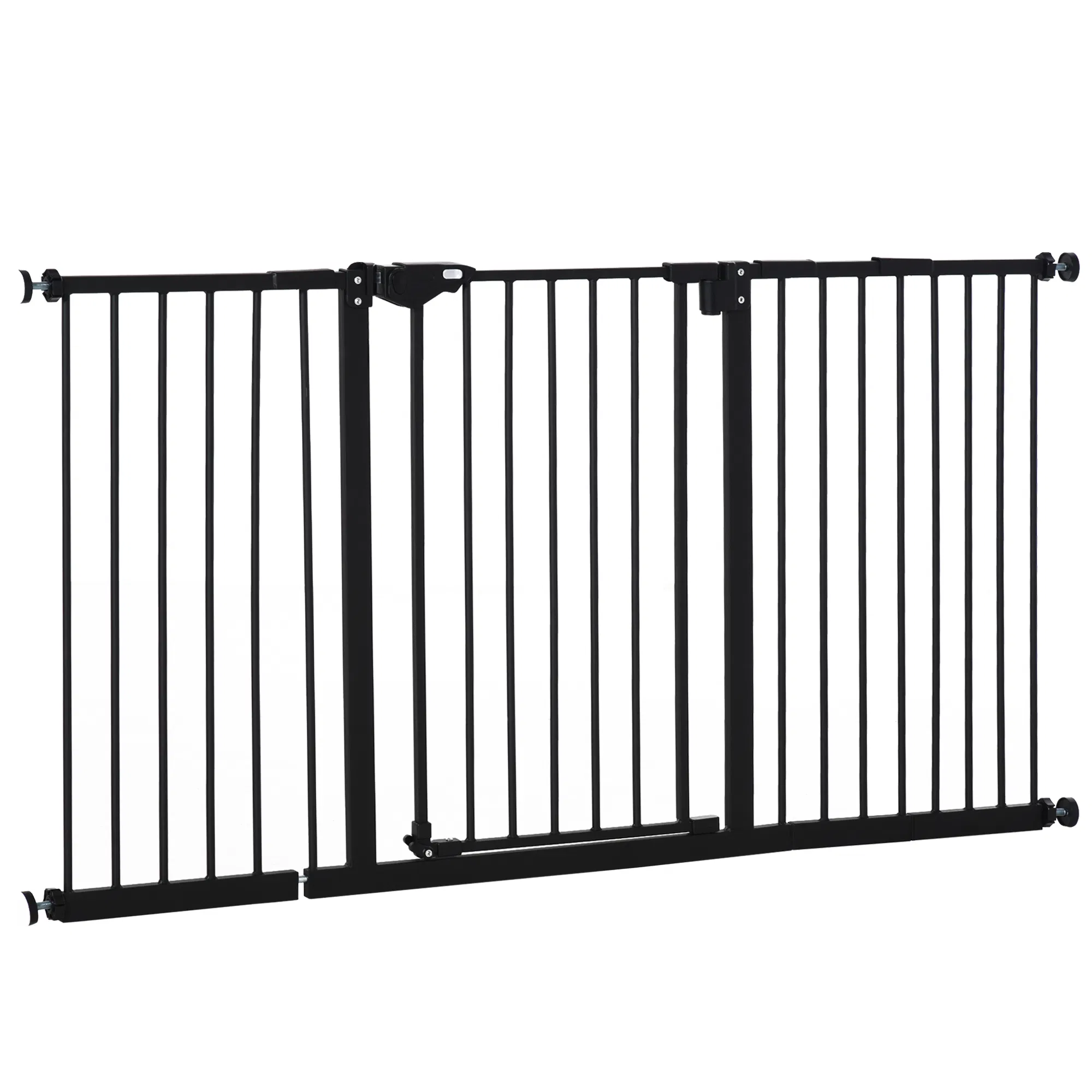 Pet Gate with Door Dog Gate and Barrier Indoor for Stairs Includes 7", 8", 12" Extensions Kit, 30 Inch Tall Pressure-Mounted Safety Gate, Black — image 1