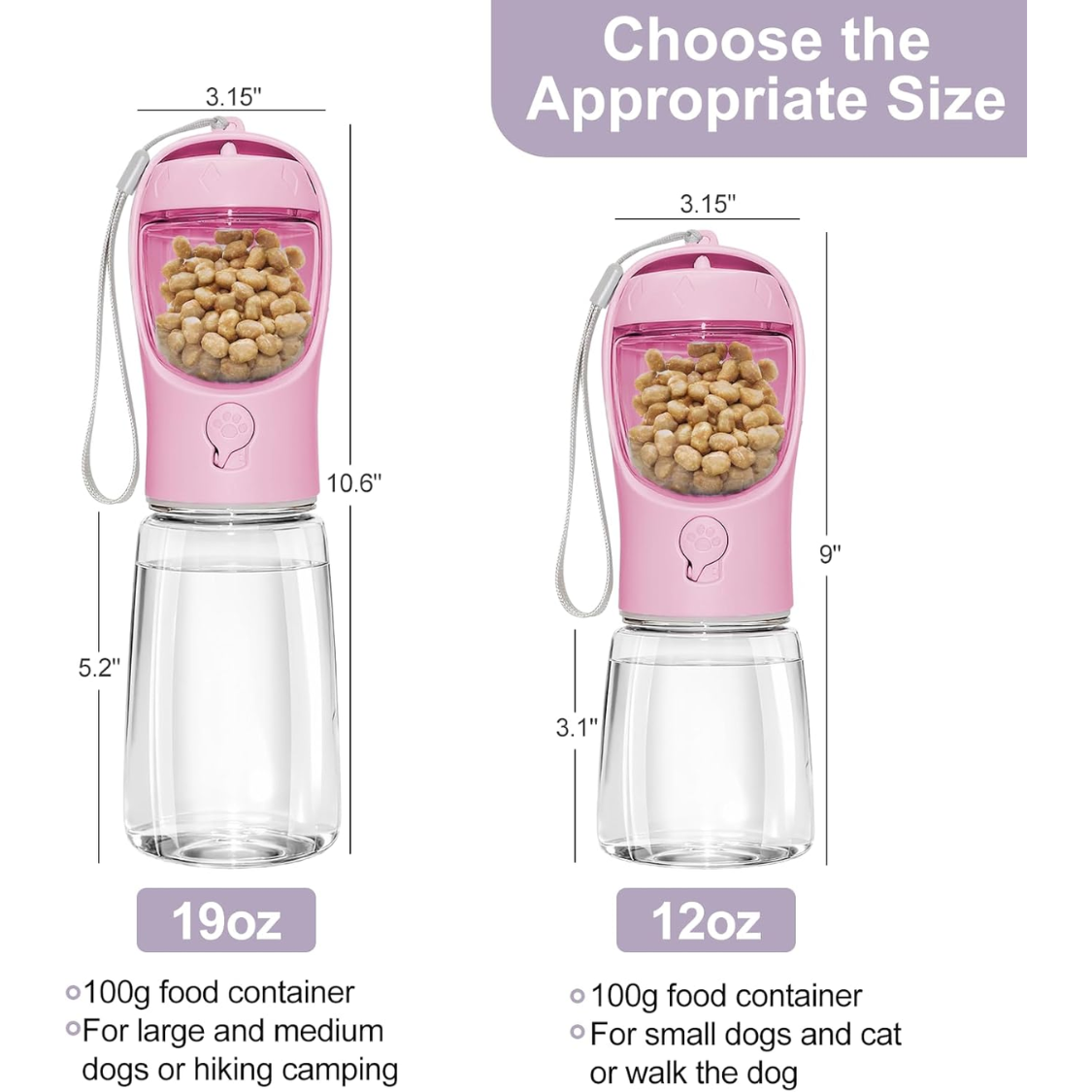 Botella de Agua Portátil para Perros con Contenedor de Comida 2 en 1: Dispensador de Agua Sin Derrames, BPA Libre para Viajes con Mascotas — imagen 7