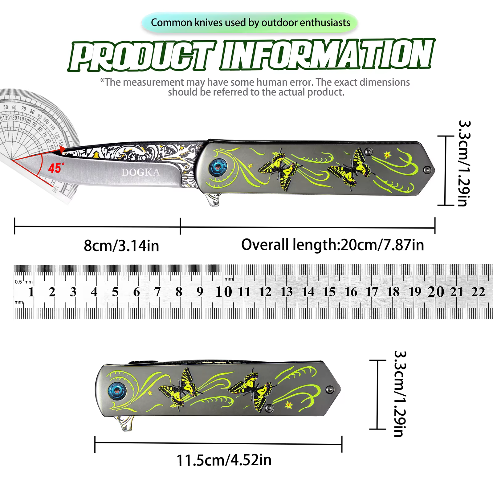 This DOGKA Folding Pocket Knife Features a Unique Butterfly Pattern Handle, Decorative Blade Detail, and Compact Folding Design. It Combines a Stylish Look with Practical Outdoor Utility, Making It Suitable for Camping, Hiking, Fishing, Travel — image 8