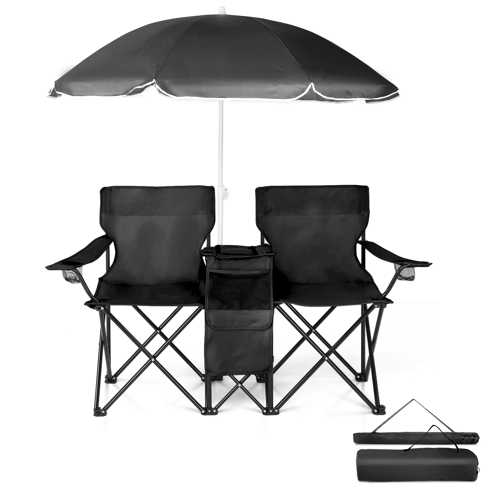 Silla de Pesca Negra con Soporte de Hierro, Malla Oxford y Sombrilla — imagen 14