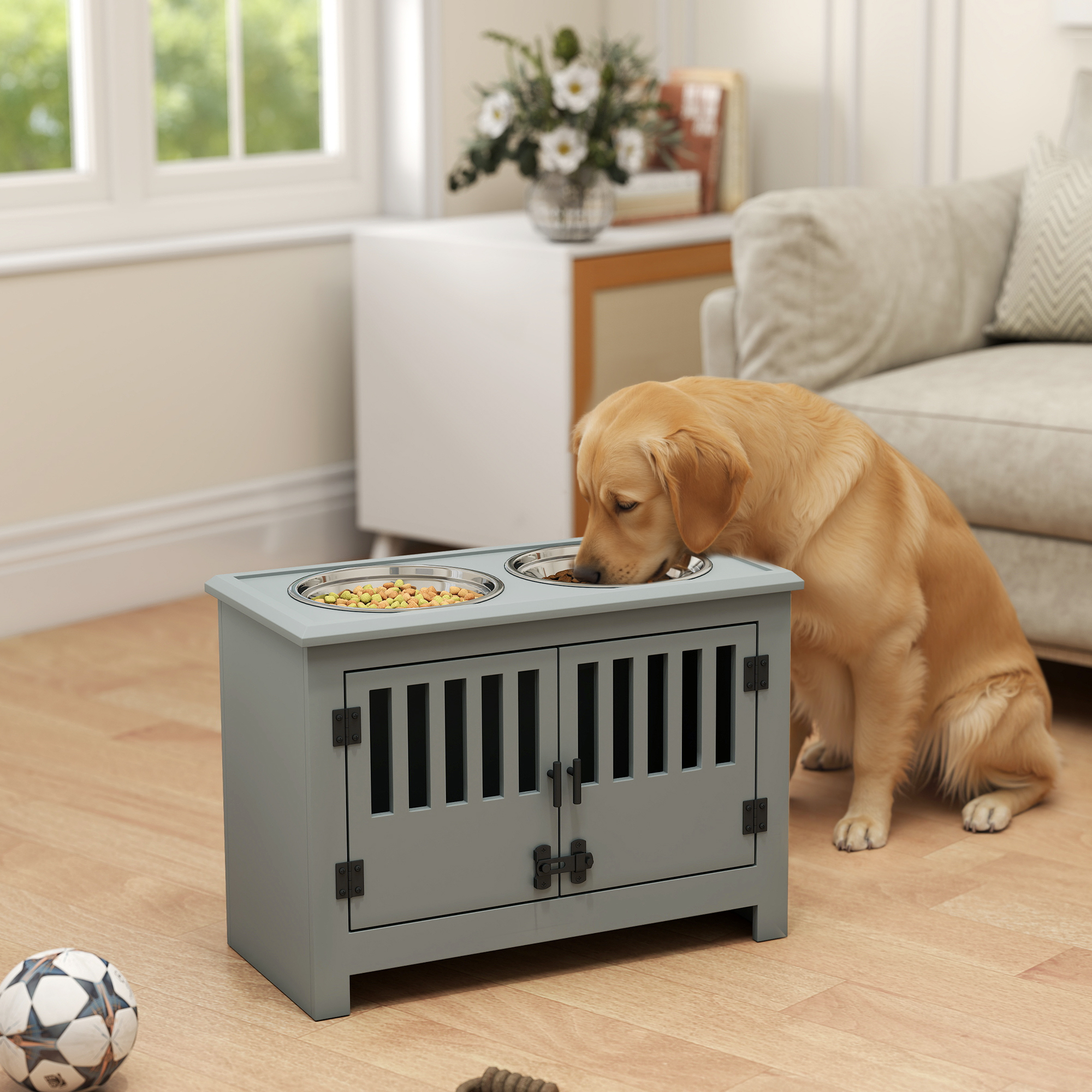 Dog Food Storage Cabinet with Bowls & Dog Feeding Station, Gray — image 5