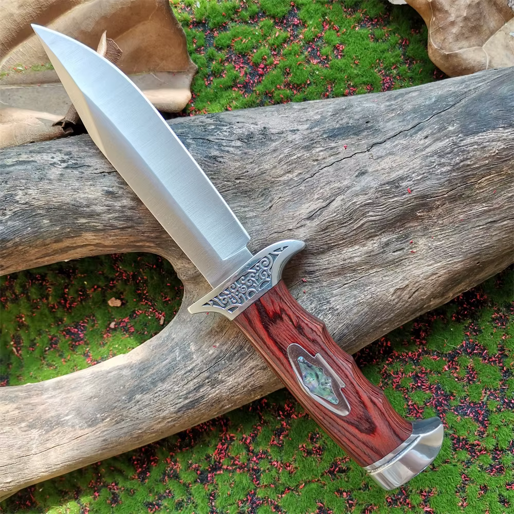 Outdoor Camping Knife, Fixed Blade Straight Knife with Wood Handle, 7Cr13 Steel Blade, Tactical and Survival Tool with Scabbard — image 3