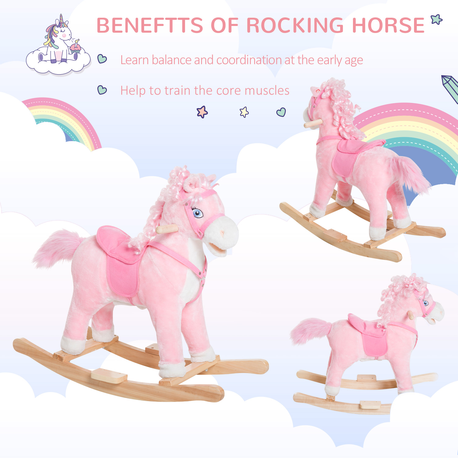 Kids Ride On Rocking Horse Toddler Plush Toy With Realistic Sounds And Swinging Tail For 3 Years Old Children — image 5