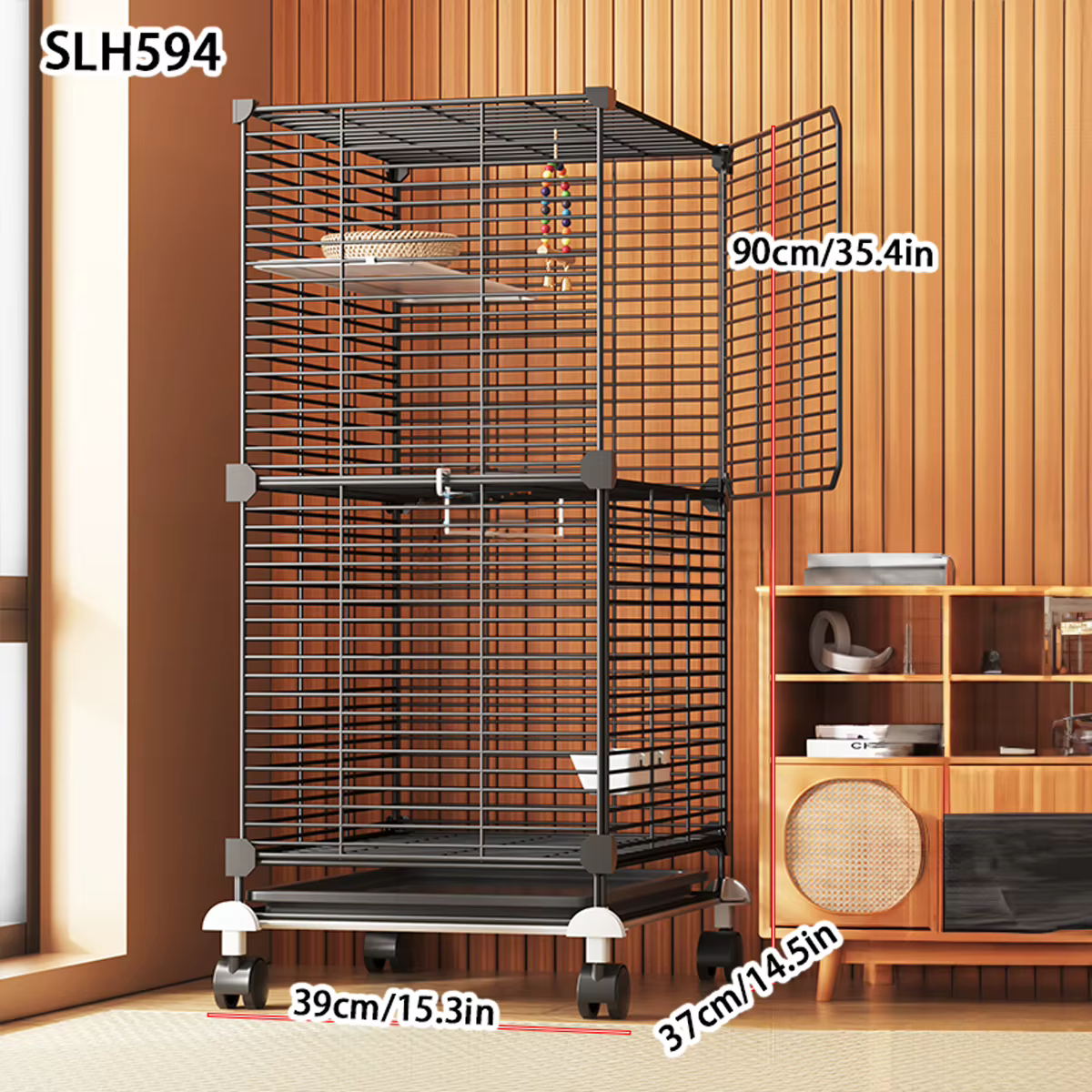Bird Cage Parrot Cage for Home Use with Toilet Tray, Wheels, Large Size for Cockatiels, Budgerigars, Lovebirds, Mynas, Finches, Black Iron Mesh Multi-Layer Pigeon Cage — image 3