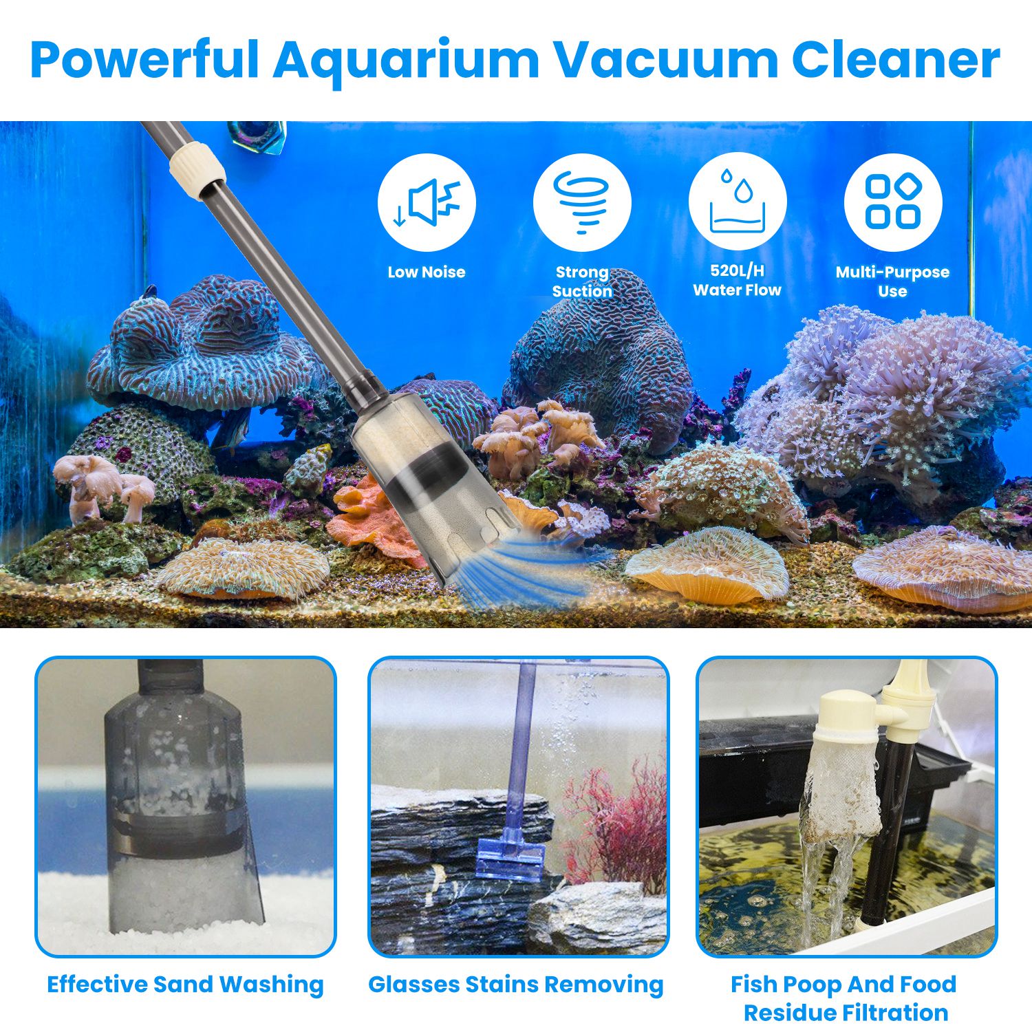 Kit Limpiador Eléctrico Multifuncional de Grava Para Acuario, Longitud Ajustable, Aspiradora Automática Para Pecera, Cambio de Agua, Lavado de Arena y Eliminación de Suciedad — imagen 6