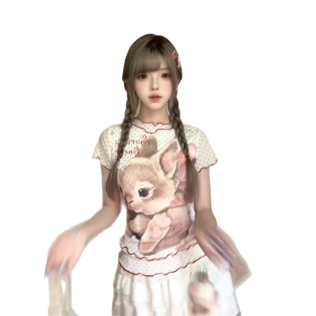 Cute Rabbit Print Short Sleeve T-Shirt for Women — image 6