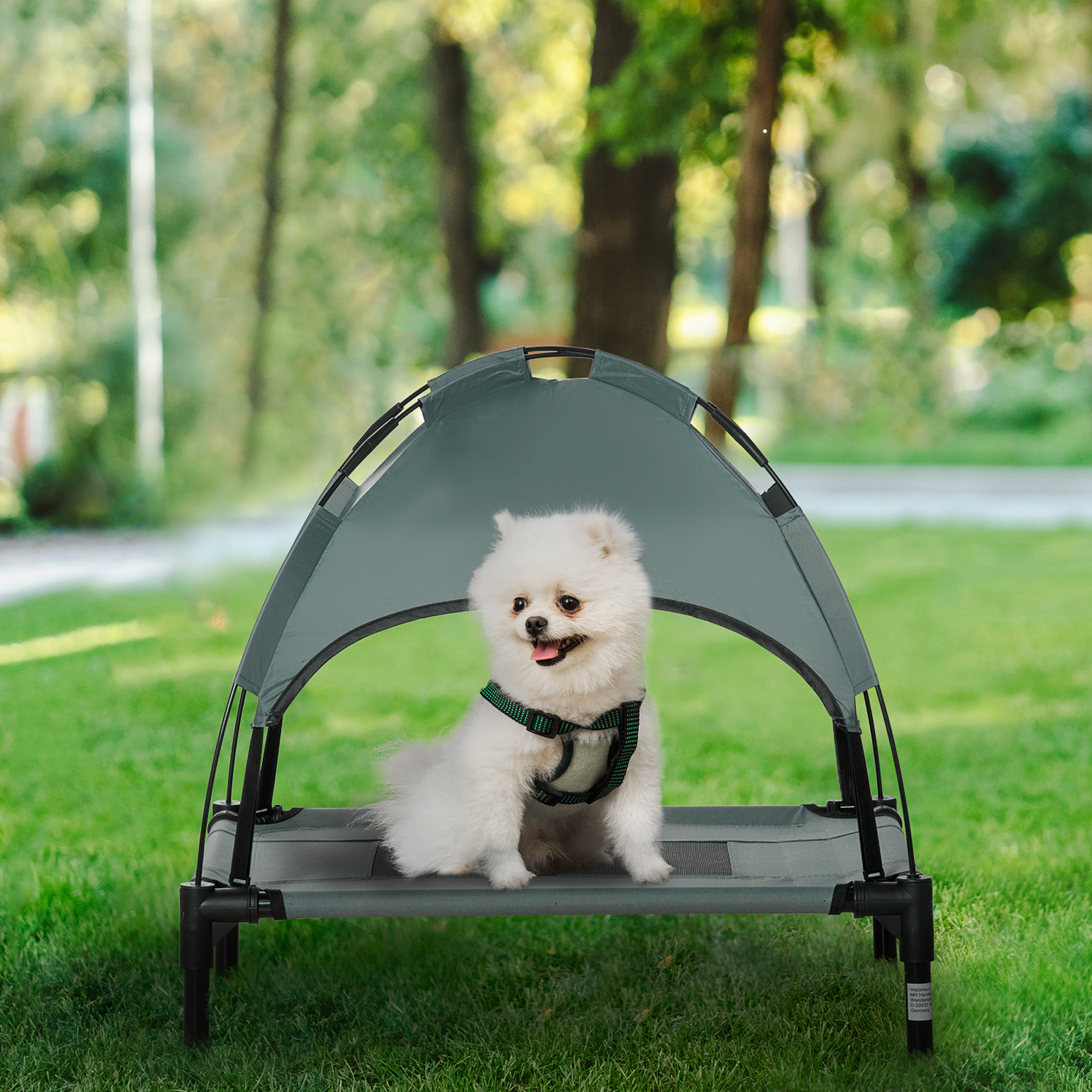 Cama para Perros Elevada con Sombrilla Removible, Caja de Perro al Aire Libre con Protección UV, 24 pulgadas de Cama para Mascotas Gris — imagen 3