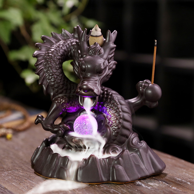 Dragón Cerámico de Fuego de Agua con Luz LED y Incienso de Sándalo para Decoración Hogareña — imagen 1