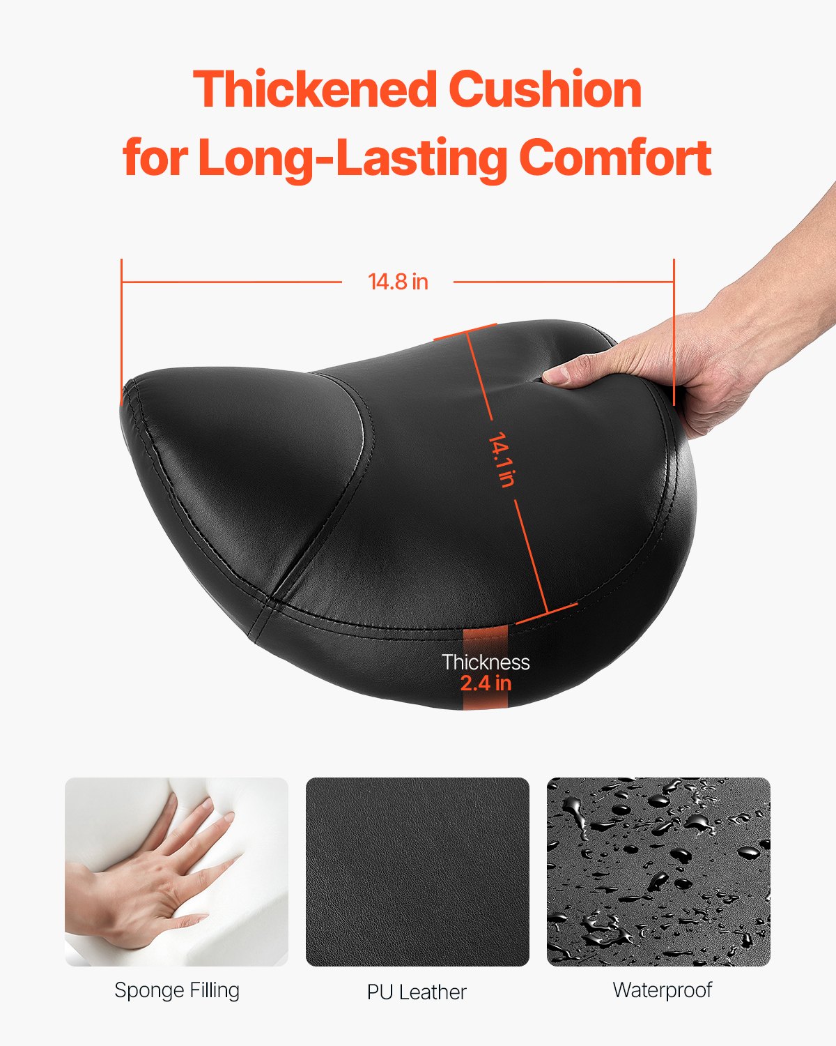 Saddle Stool With Wheels, 450 LBS Weight Capacity Ergonomic Rolling Stool, Height Adjustable Thickened PU Leather Swivel Saddle Chair For Salon, Spa, Massage, Tattoo, Clinic, Black — image 3