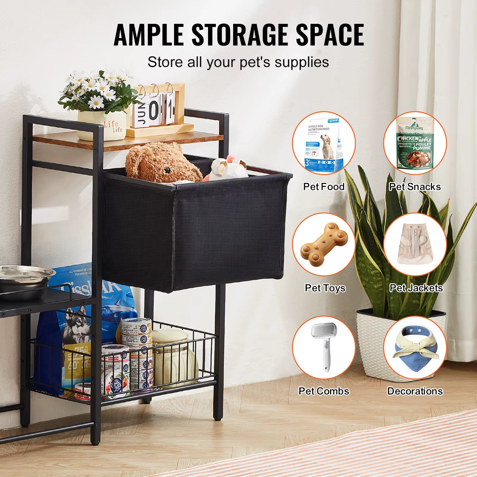 VEVOR Pet Feeding Station with Storage Elevated Dog Bowls Raised Dog Bowl Stand w/ Storage Shelves Pet Toy Storage Organizer — image 6