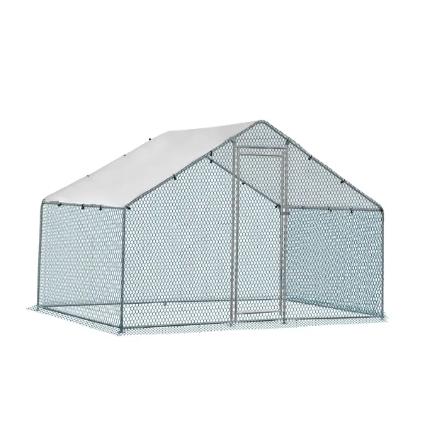 Gallinero Plateado de 2x2x2m y 6.5x6.5x6.5ft con Techo en Punta, Lona Impermeable de PE de 180g, Jaula Metálica para Gallinas y Conejos — imagen 3