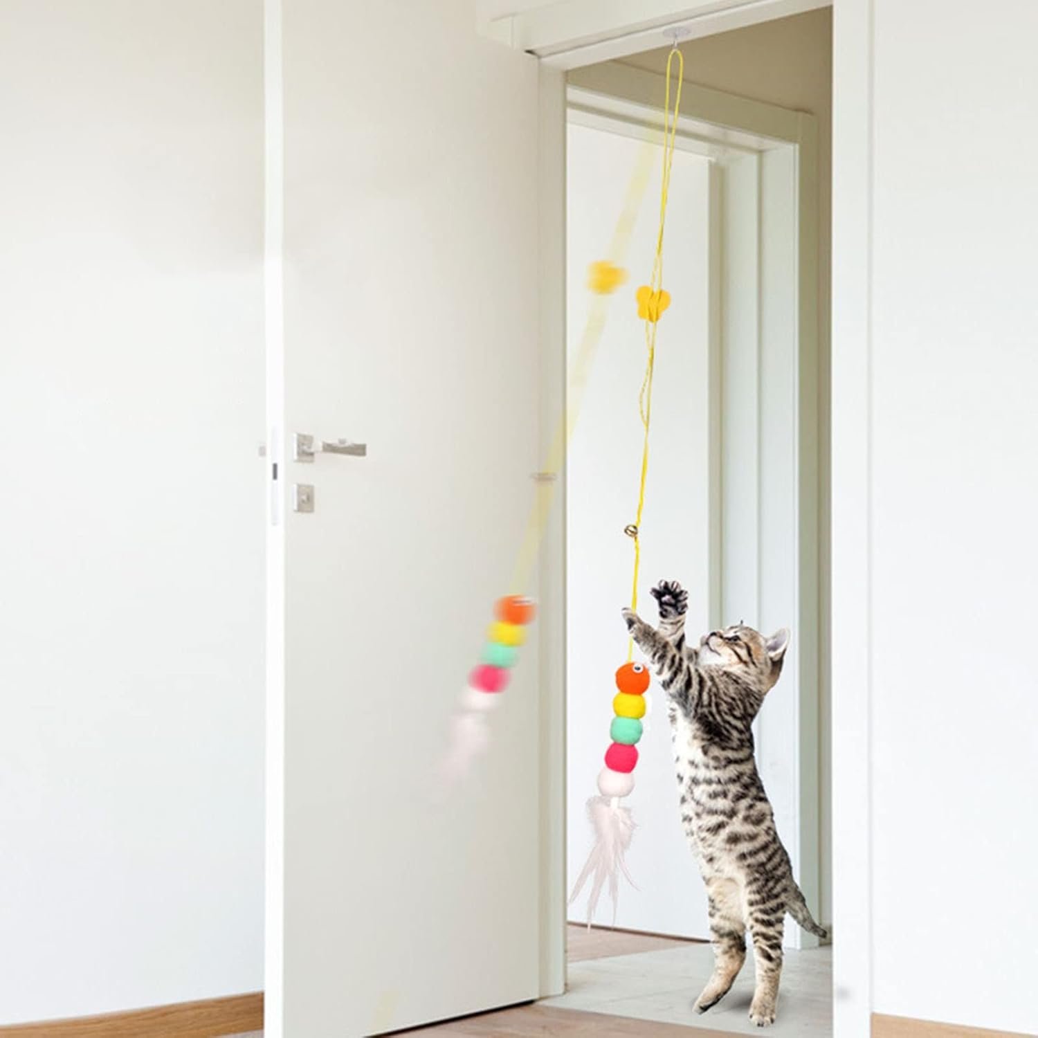Juguetes para Gatos de Interior - Juguetes Interactivos para Gatos en Casa 200cm Colgador de Gato Autoestimulante con Cuerda Retráctil Nylon Alivio de Estrés — imagen 8