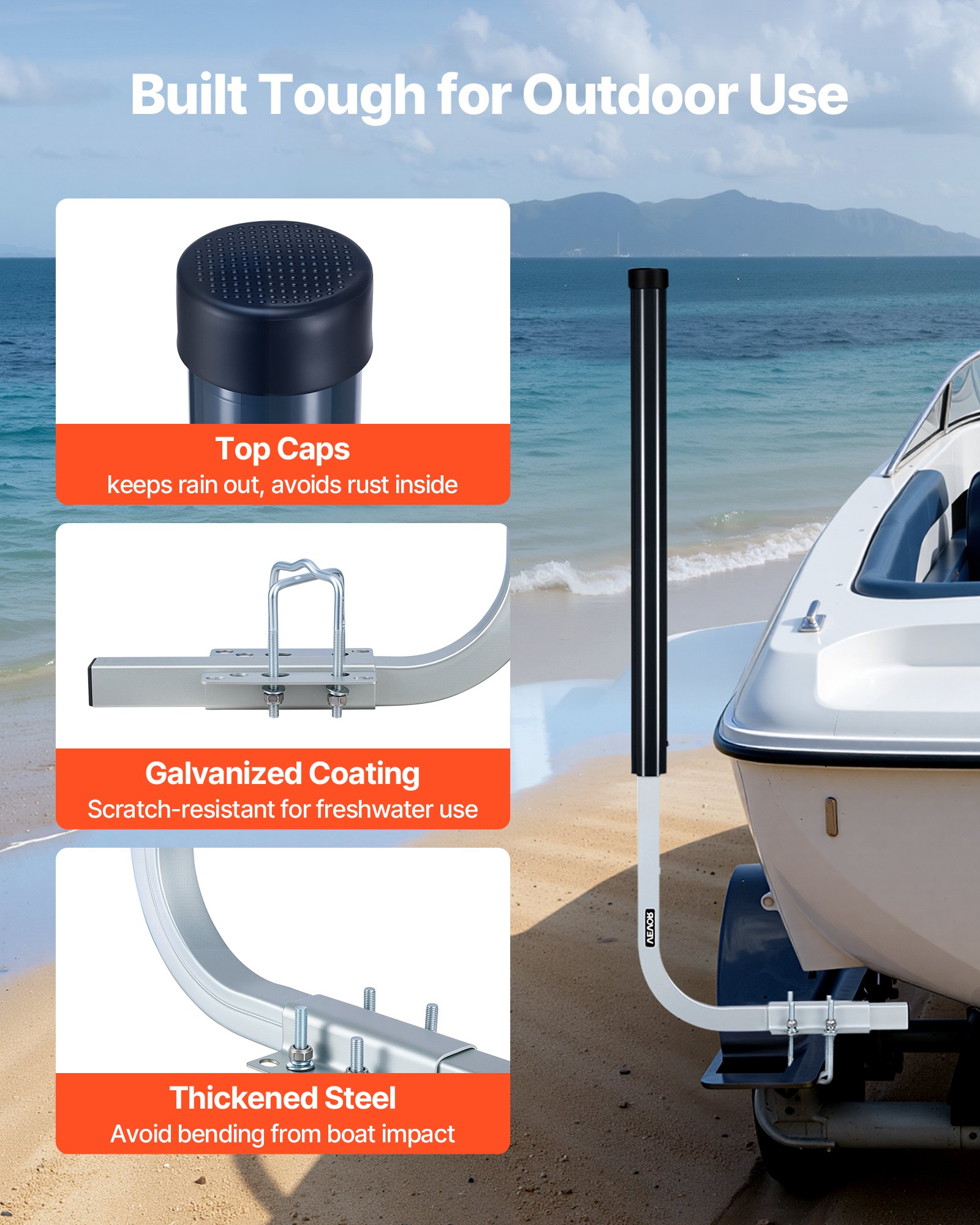 Guías de Remolque para Barcos: Póles de Guía de 40 Pulgadas/48 Pulgadas, 2 Piezas de Acero de Alta Dureza, Póles de Guía Ajustables con PVC para Lanchas de Esquí y Pequeñas Veleros — imagen 2