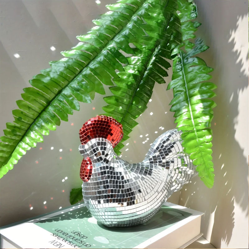 Ornamental Chicken Sculpture with Mirror Tiles — image 3