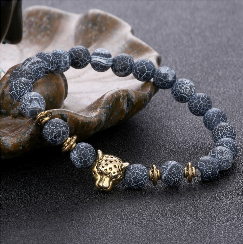 Pulsera de cuentas con cabeza de leopardo en ágata y aleación — imagen 4