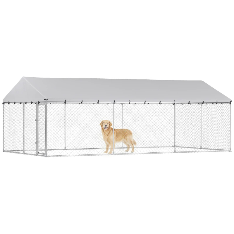 Cubo de Perro Exterior Resistente con Techo Impermeable, 2 Cerraduras Seguras, Corral para Perros en Patio de 6.10m x 3.05m x 2.13m — imagen 1