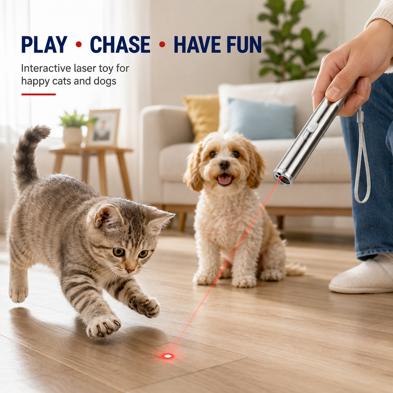 3-in-1 Pet Laser Pointer For Cats & Dogs, Cat Laser Pointer, USB Rechargeable Pet Toy With Red Laser, UV Light & LED Flashlight, Interactive Cat Toy For Indoor Play, Portable Multi-Function Light Pen — image 4