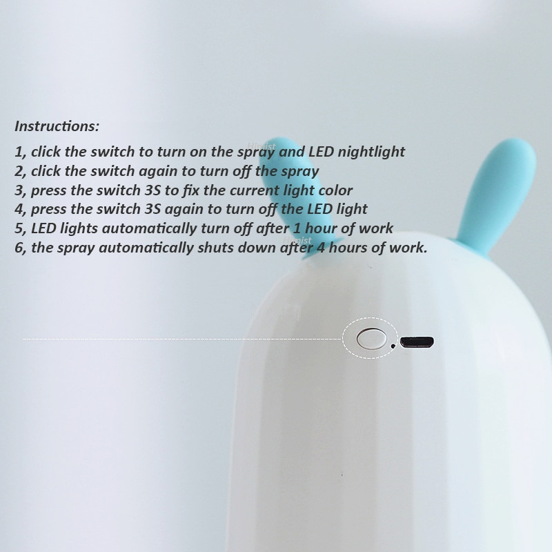 Lovely Rabbit Air Humidifier USB Aroma Diffuser with LED Lamp Mini Ultrasonic Cool Mist Maker Fogger for Office Car Air Purifier — image 3