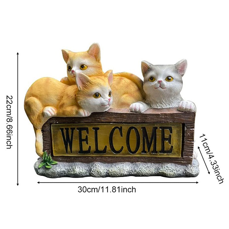 Outdoor solar powered animal statue resin ornaments for kittens — image 1