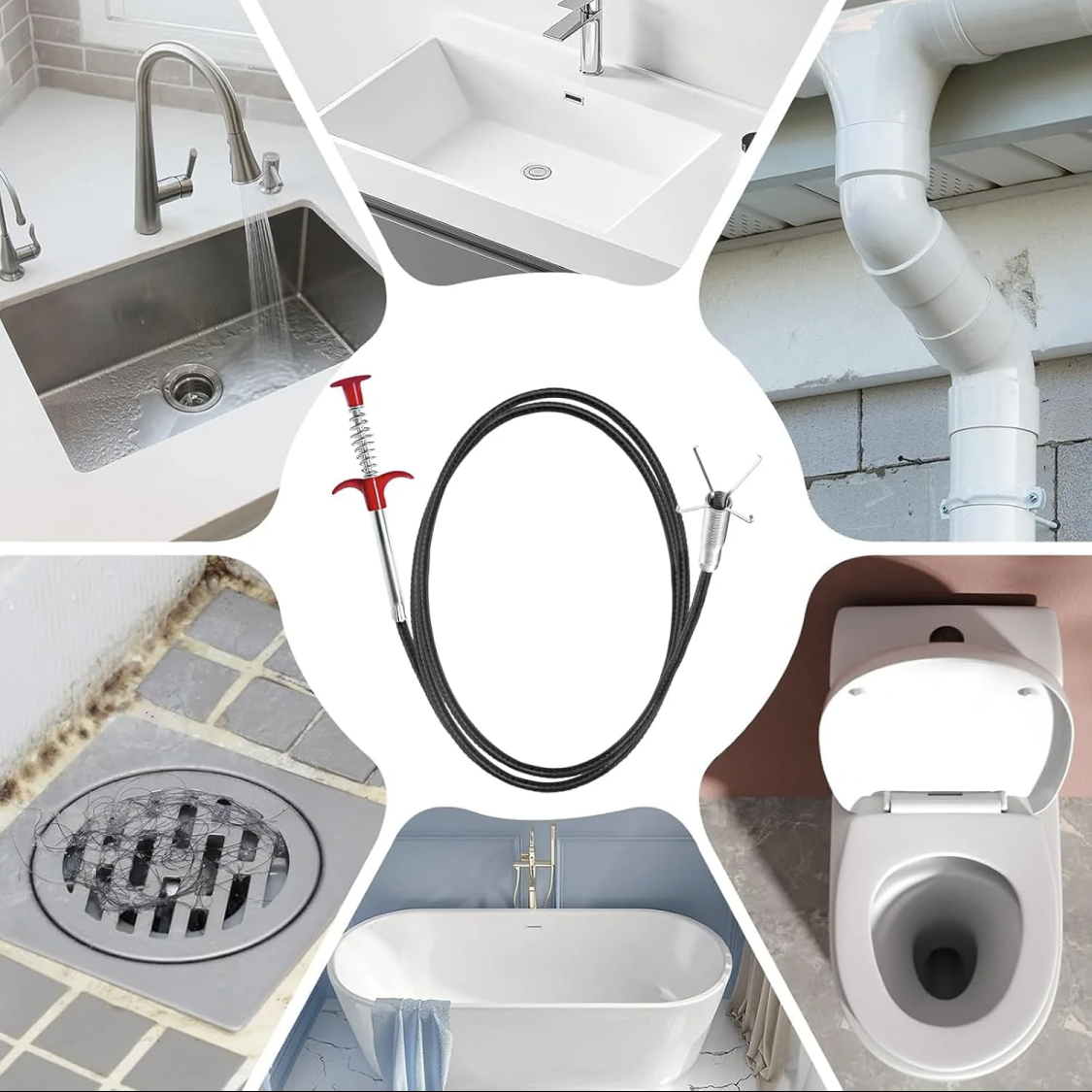 Drain Snake, 63in 33in Drain Clog Remover, 60cm 160cm Spring Pipe Dredging Tools, Drain Cleaner Sticks Clog Remover Cleaning Tools, Gutter Cleaning Tools Drain Cleaner For Toilet Sewer Shower Kitchen — image 2