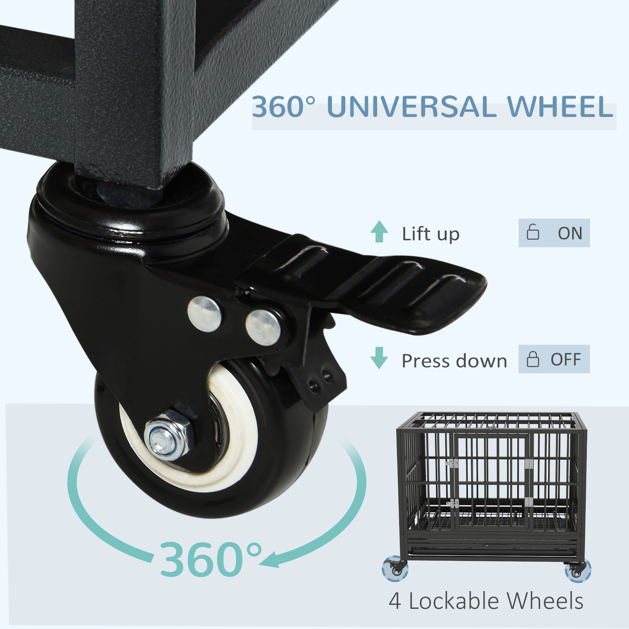 Jaula para Perro de 36" Ultra Resistente de Metal con Ruedas con Freno, Doble Puerta y Bandeja Extraíble, Gris — imagen 2