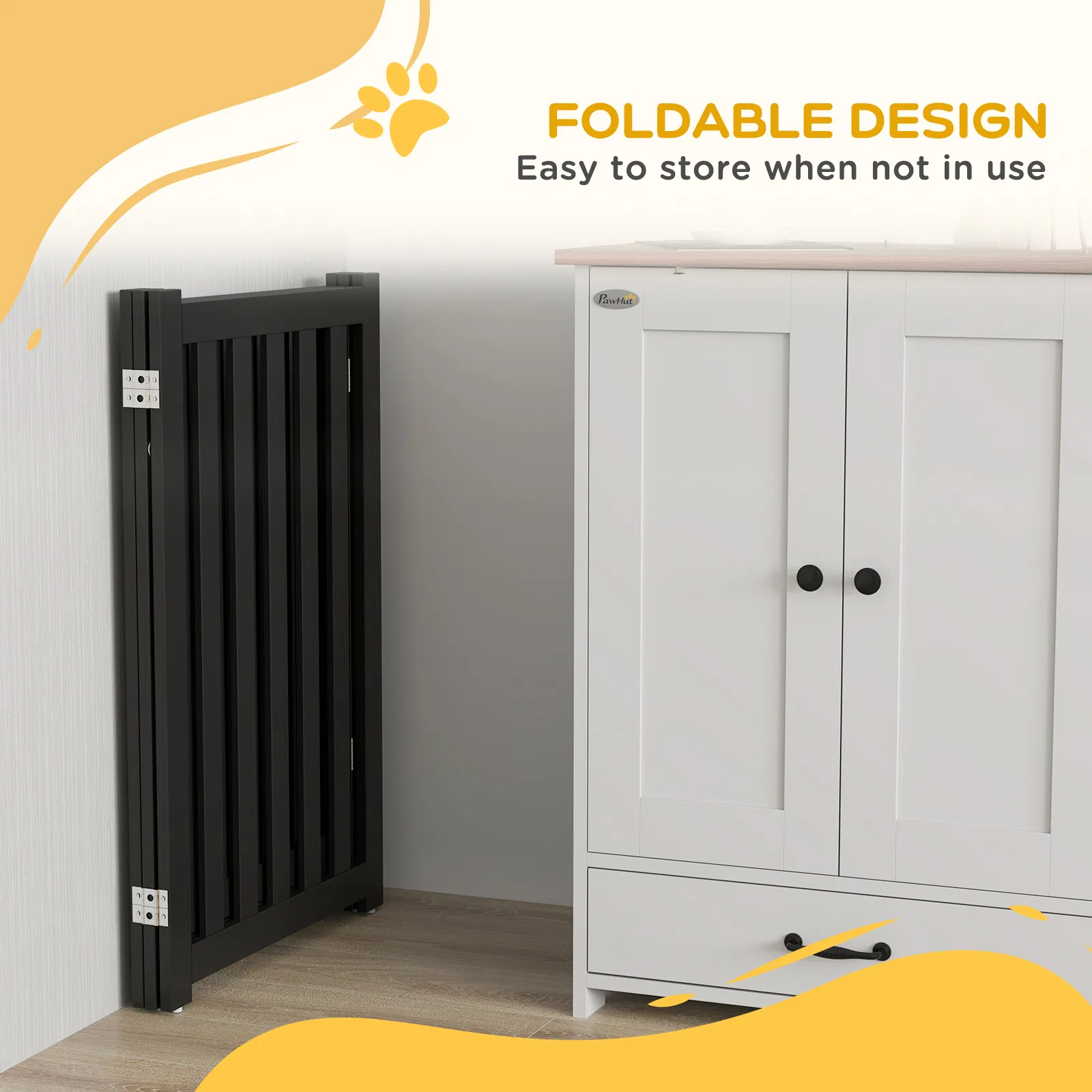 3-Panel Foldable Dog Gate with Feet for Medium Dogs and Below, Black — image 6