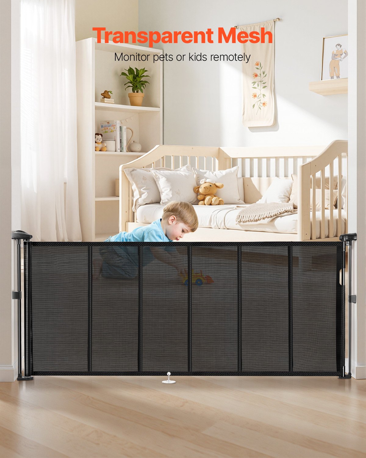 Puerta de seguridad retraible 86 cm de alto que se extiende hasta 180 cm ancho para niños o mascotas negro — imagen 11