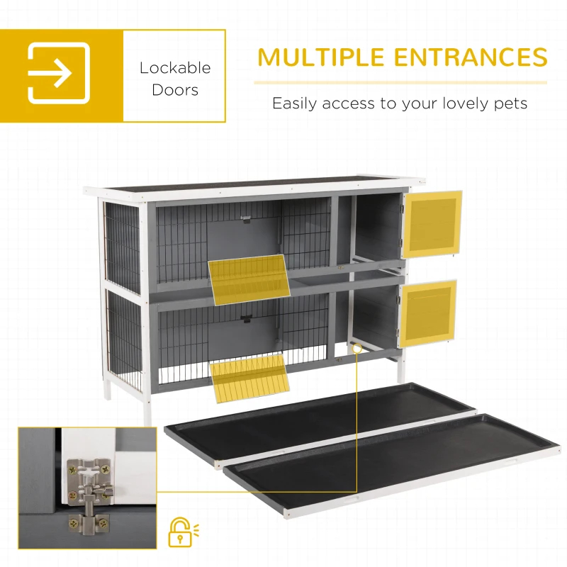 Casa para Conejos PawHut 54 2-Piso Grande, Jaula para Conejos, Caja para Animales Pequeños con Puertas Seguras, Plataforma No Lechante y Techo Impermeable para Conejos, Pollos, Patos, Exterior e Interior, Gris Oscuro — imagen 10