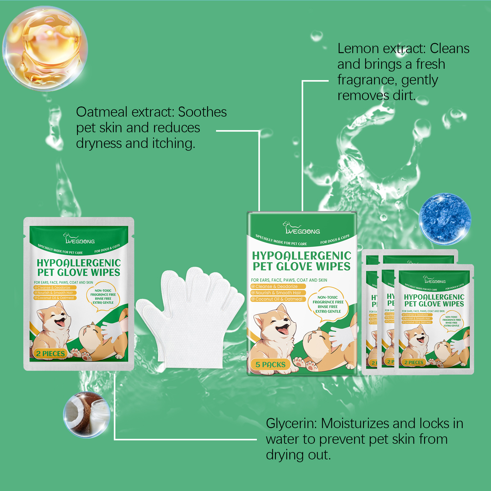 Pet Disposable Cleaning Gloves Dog Cat Hair And Skin Gentle Cleaning Care Gloves — image 3